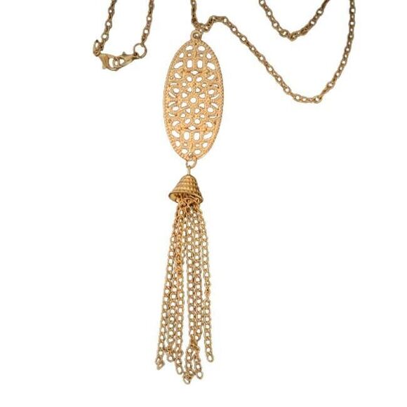 India Mandala Long Necklace Bell Tassel Filigree Gold Color - Picture 1 of 5